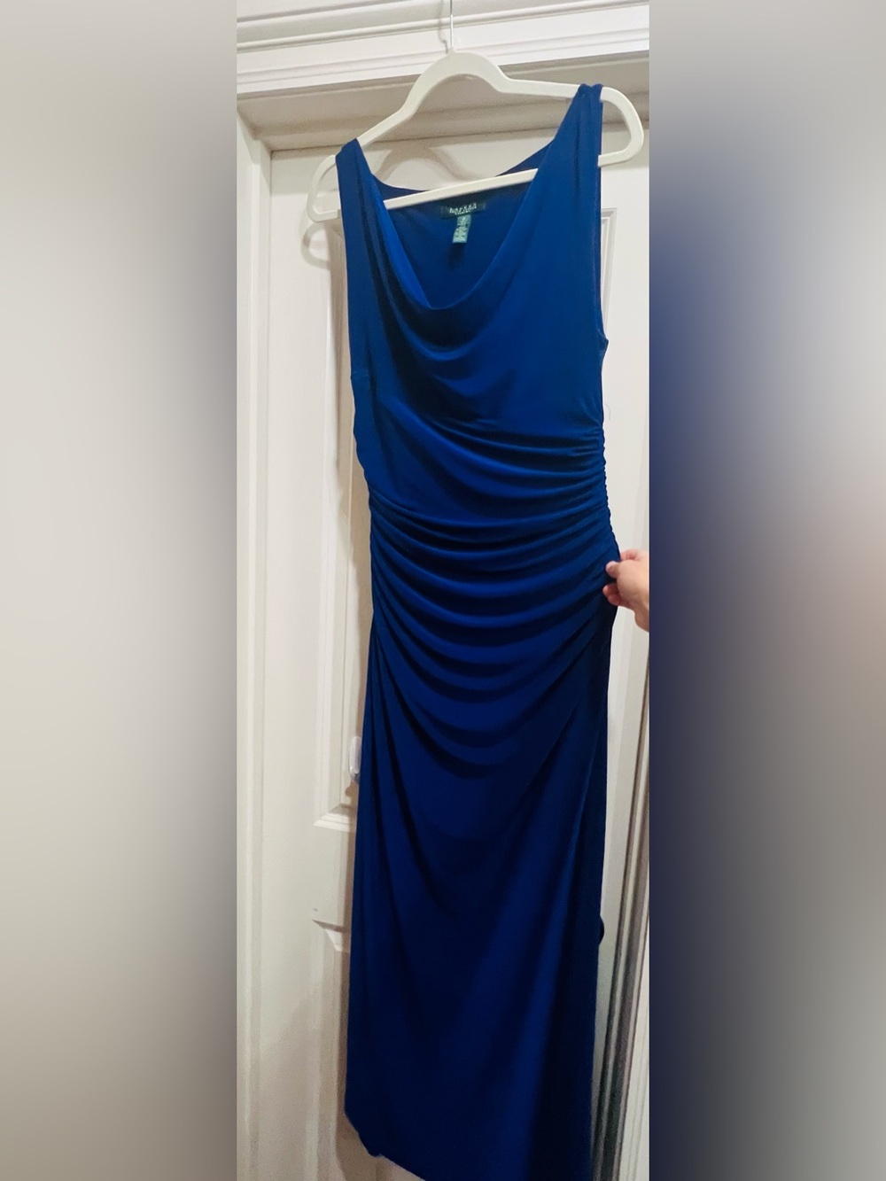Ralph Lauren Royal Blue Ruched Cowl Neck Maxi Dress